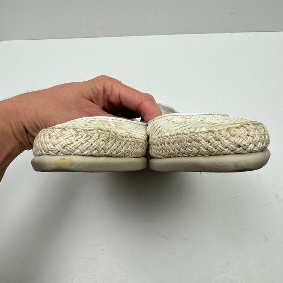 The Flexx | Metallic Ivory Cream Leather Texture Pointed Toe Espadrille Flats - Picture 9 of 12